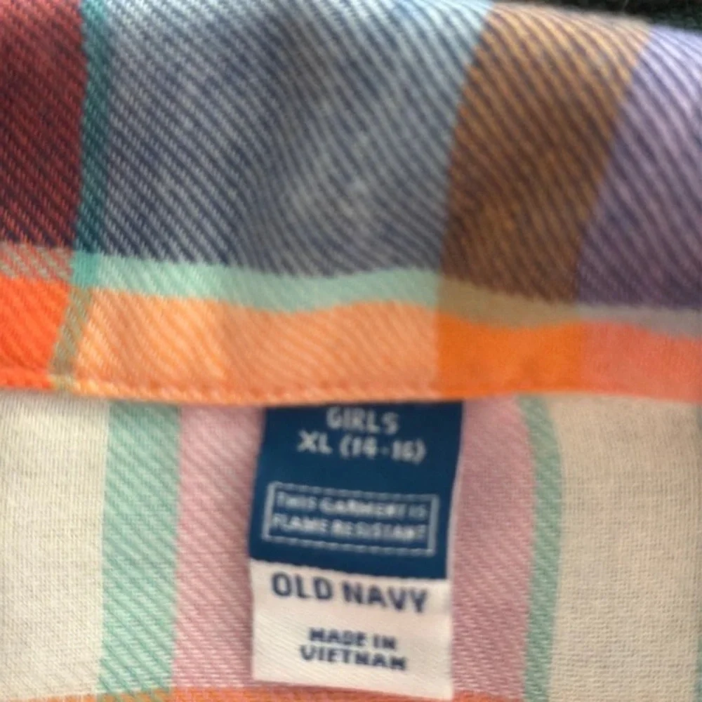 Old Navy Plaid Button-Front Shirt in Pink, Navy & Orange